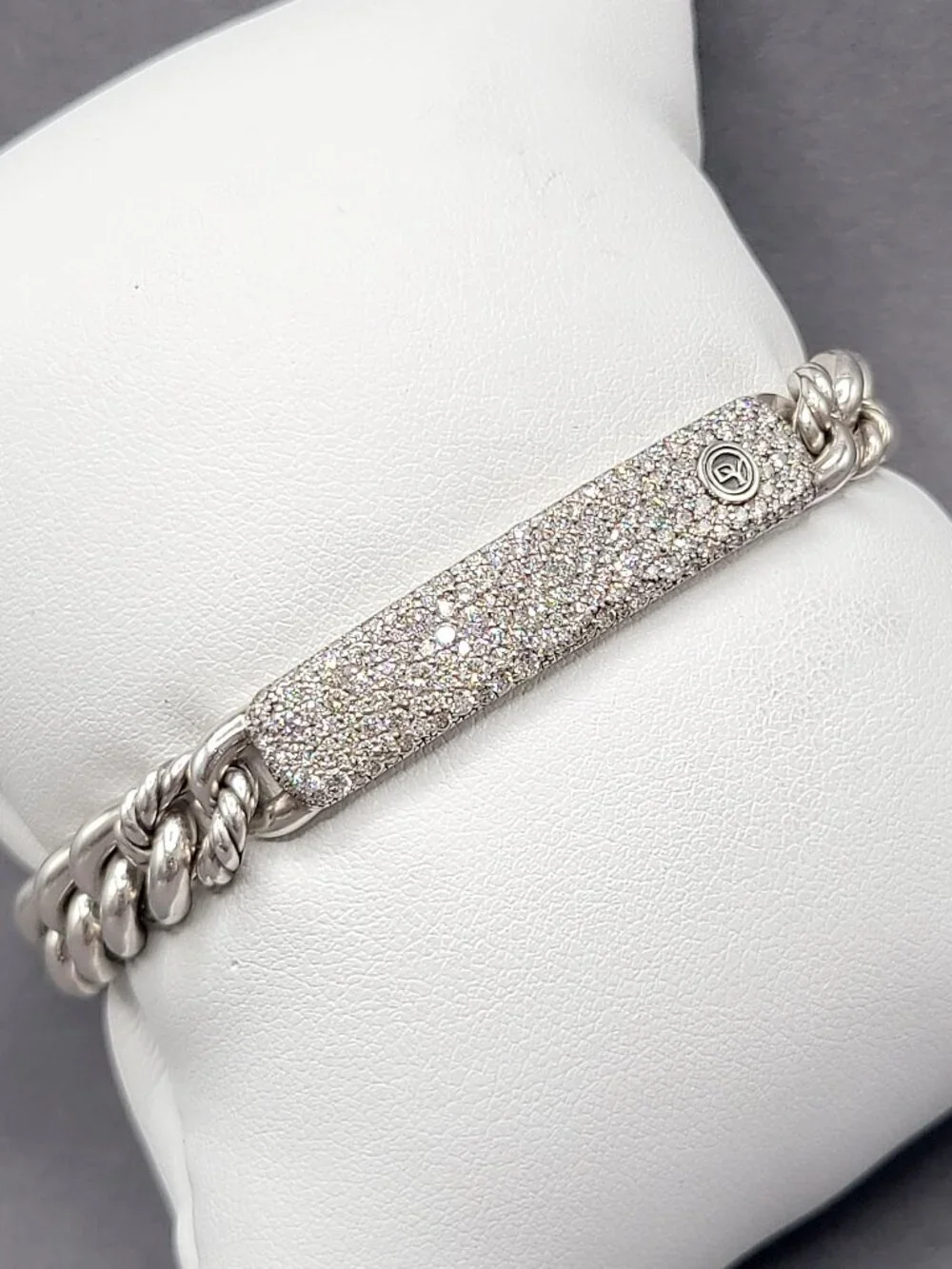 David Yurman Belmont Curb Link ID Bracelet w/ Pavé White Diamonds - Size Large